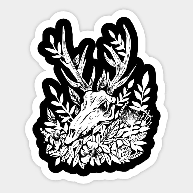 Memento Mori Deer Skull & Foliage Witchy Dark Mori Gothic Punk Sticker by LunaElizabeth